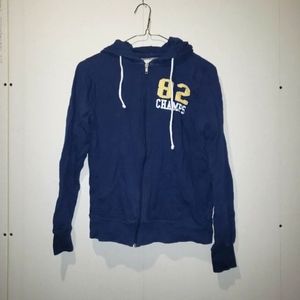 Blue Crush 82 Champs Y2K hoodie zip-up spellout hoodie navy, size M women's